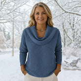 Waffle-Knit Sweater with Draped Collar