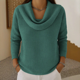 Waffle-Knit Sweater with Draped Collar