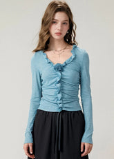 V Neck Ruffled Cotton Top