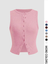 Plain Button Ribbed Crop Tank