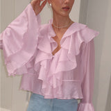 Sweet Romantic Pink Ruffle Blouse
