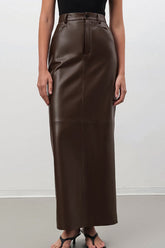 Classic Brown Leather Maxi Skirt