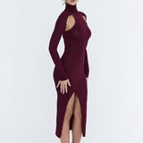 Dark Cerry Cutout Midi Dress
