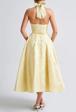 Elegant Lemon Yellow Jacquard Dress