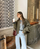 Suede-Texture Bomber Jacket