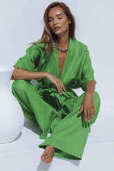 Oversized Linen Tied Two Piece Pants Set