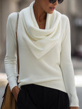 Draped Cowl Neck Long-Sleeve Top