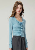 V Neck Ruffled Cotton Top