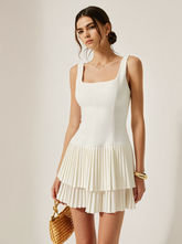 Square Neck Pleated Dress