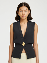 V-Neck Buttoned Detail Sweater Vest