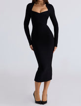 Black Long Sleeve Bandage Midi Dress