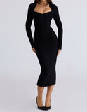 Black Long Sleeve Bandage Midi Dress