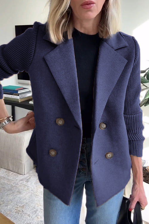 Casual Knit-Sleeve Coat with Pockets