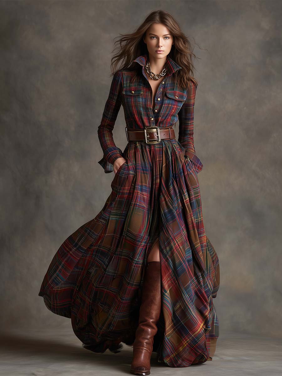 Classic Belted Shirt Dress in Vintage Check