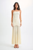 Caspian Slinky And Mesh Off Shoulder Maxi Dress