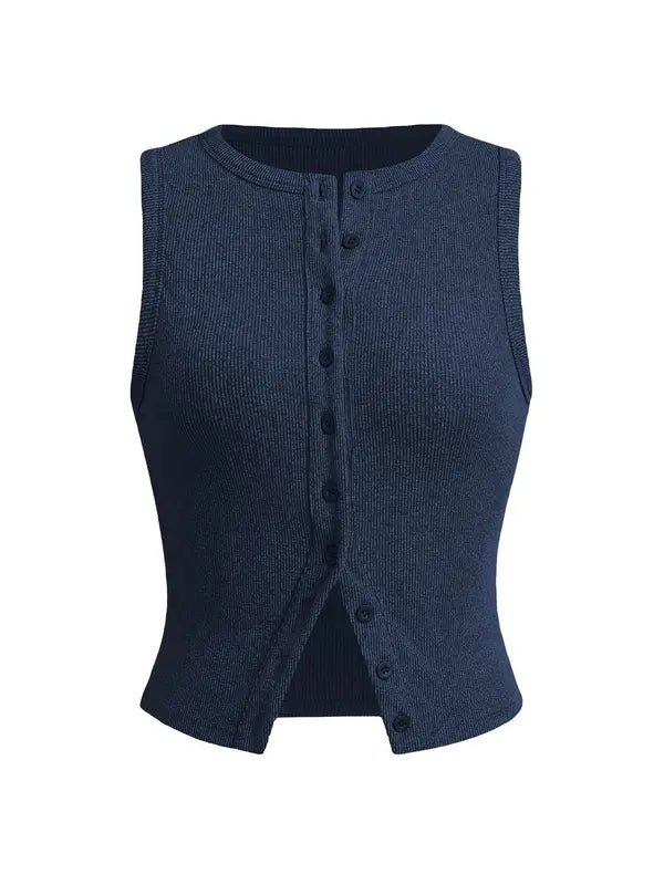 Plain Button Ribbed Crop Tank