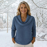 Waffle-Knit Sweater with Draped Collar
