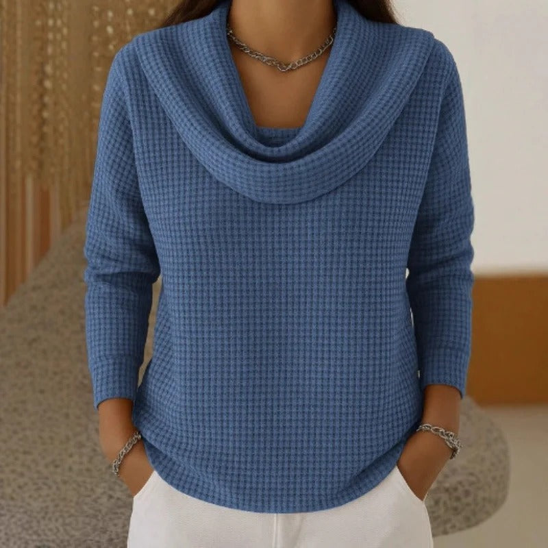 Waffle-Knit Sweater with Draped Collar