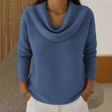 Waffle-Knit Sweater with Draped Collar
