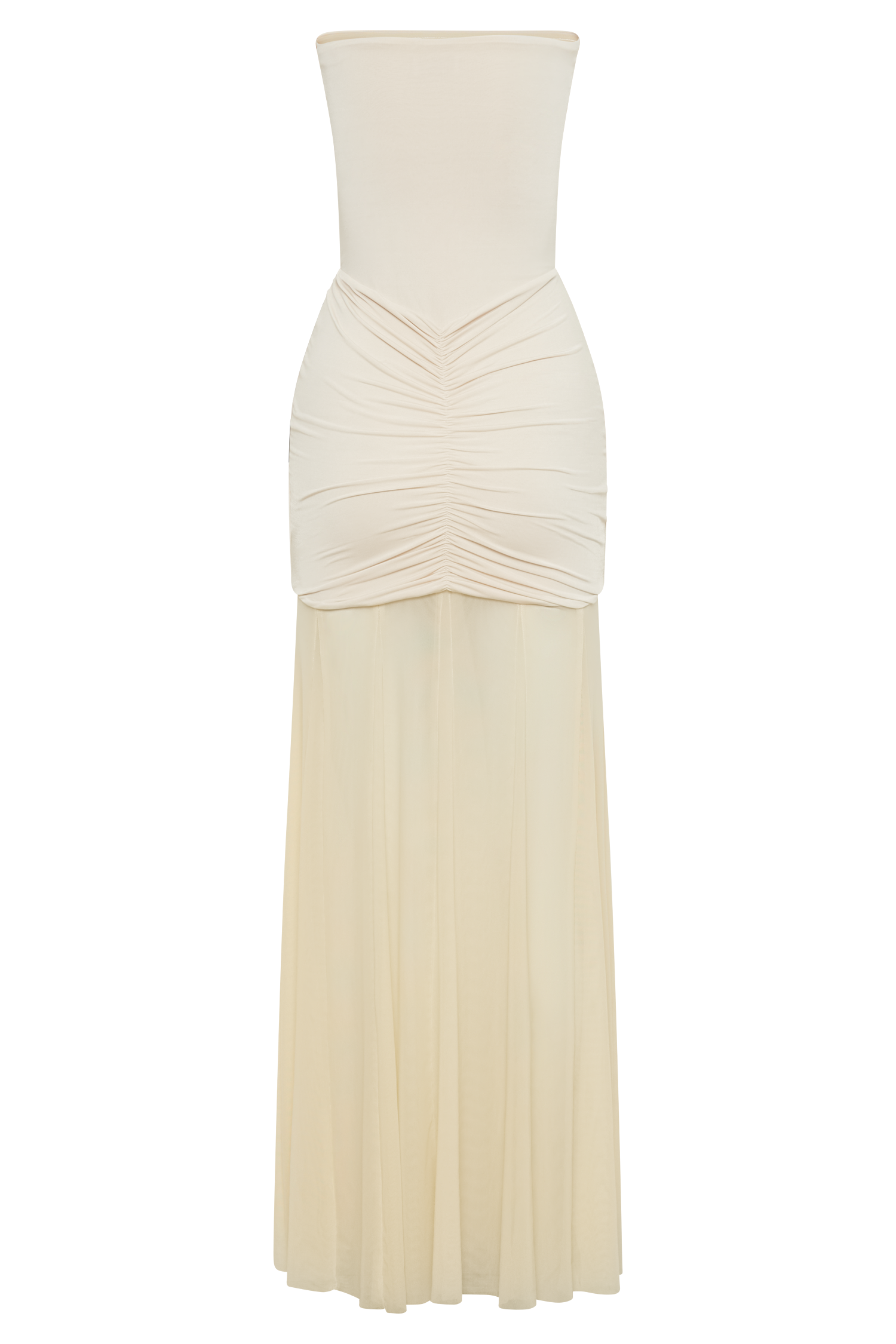 Caspian Slinky And Mesh Off Shoulder Maxi Dress
