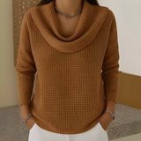 Waffle-Knit Sweater with Draped Collar