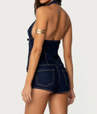 Ciel Split Front Denim Halter Top