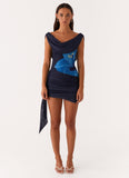 Floral Print Mini Dress - Navy