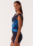 Floral Print Mini Dress - Navy