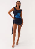 Floral Print Mini Dress - Navy