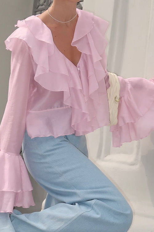 Sweet Romantic Pink Ruffle Blouse