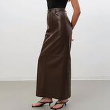 Classic Brown Leather Maxi Skirt