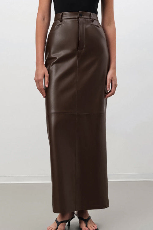 Classic Brown Leather Maxi Skirt