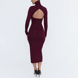 Dark Cerry Cutout Midi Dress
