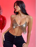 Shining Birthday Glamour Leopard Print Halter Top