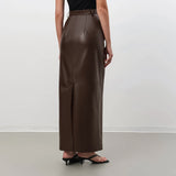Classic Brown Leather Maxi Skirt