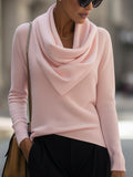 Draped Cowl Neck Long-Sleeve Top