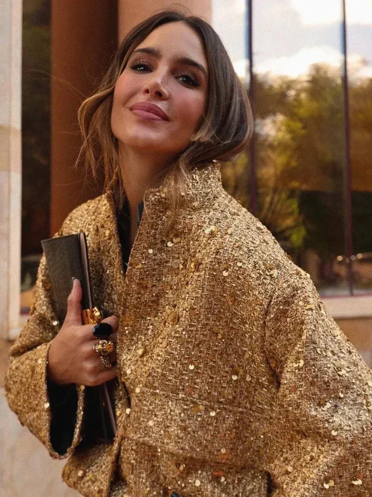 Sequined Glitter Bomber Jacket
