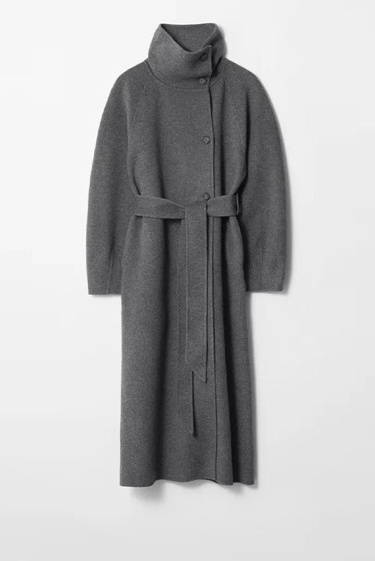 Elegant Woolen Lace-Up Overcoat