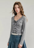 V Neck Ruffled Cotton Top