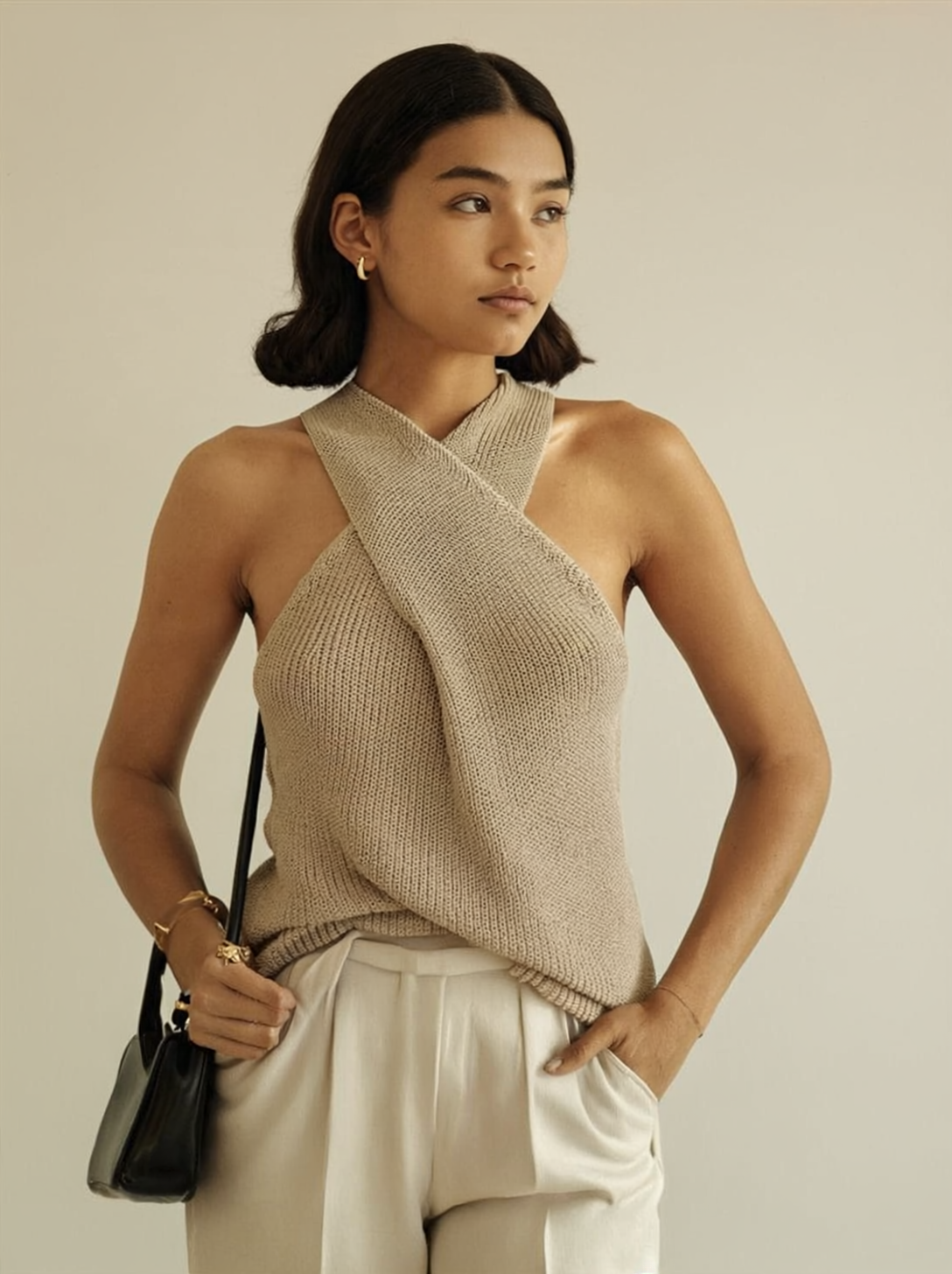Halter Cross-Over Collar Tank Top