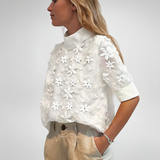 Elodie – Embroidered Blouse with Stand-Up Collar