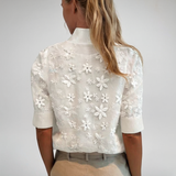 Elodie – Embroidered Blouse with Stand-Up Collar