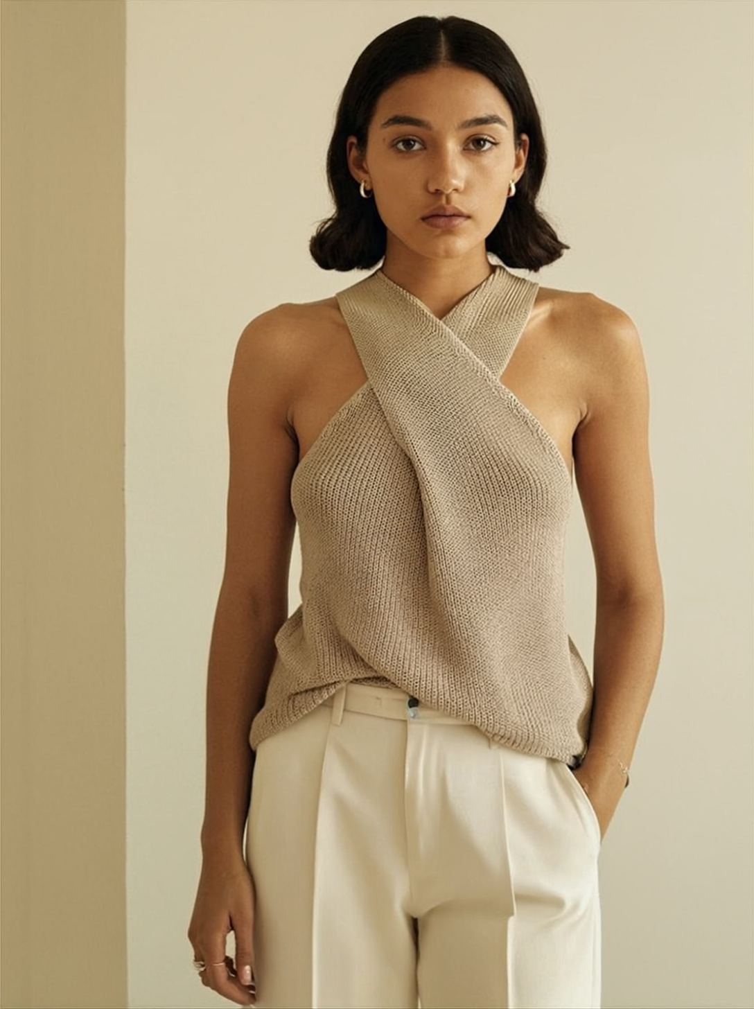 Halter Cross-Over Collar Tank Top