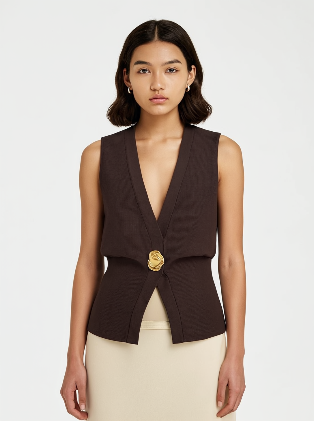 V-Neck Buttoned Detail Sweater Vest