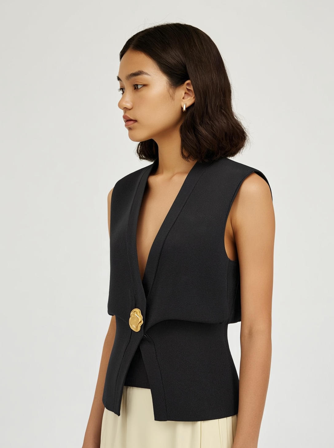 V-Neck Buttoned Detail Sweater Vest