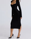 Black Long Sleeve Bandage Midi Dress